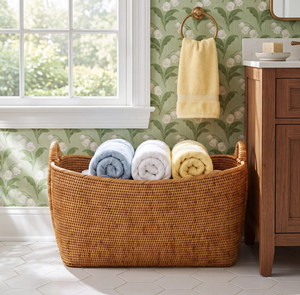 Panier à linge en rotin naturel fait main avec poignées, grand panier de rangement, organisateur pour la maison - Product Image 3