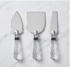Juego de 3 Cuchillos para Queso con Hoja de Acero Inoxidable y Mango de Vidrio, Espátula para Servir Queso, Utensilios de Cocina - Product Image 1