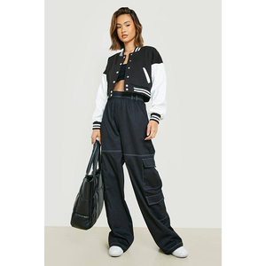 New Fashion Ladies Crop <b>Varsity</b> <b>Jackets</b> in Black & White Color Plus Size Stylish Wool Crop Top <b>Jackets</b> for Ladies OEM Serviced - Product Image 2