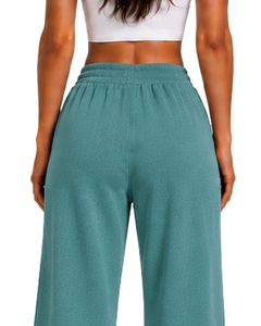 Manufacturer Customized Women Teal Blue Wide Leg Sweatpants High Waist Loose Fit Lounge <b>Jogger</b> Pants Casual Daily Wear - Product Image 6