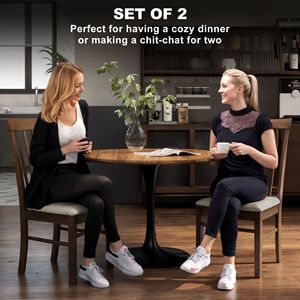 Set di 2 sedie da pranzo in legno marrone scuro e beige, stile rustico, sedie imbottite da cucina con struttura in legno di gomma - Product Image 4