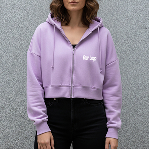 เสื้อฮู้ดดี้ผู้หญิงแบบสวมใส่สบาย คอตตอน 100% รุ่นใหม่ล่าสุดปี 2025 ทรงครอป ซิปหน้า ไหล่ตก สำหรับฤดูหนาว - Product Image 1