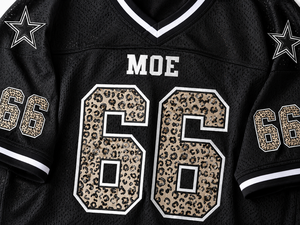 Camiseta Deportiva de Fútbol Americano con Estampado de Leopardo y Malla Negra, Estilo Varsity, Unisex, Hombros Caídos, Transpirable, para Verano - Product Image 2