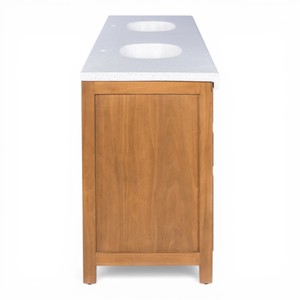 Meuble-lavabo de salle de bain de luxe en teck massif, écoresponsable, fait main, durable, avec double vasque, meuble de rangement en ciment terrazzo et tiroirs coulissants - Product Image 3