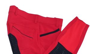 Legging d'équitation pour homme en nylon rouge ajusté, avec grip intégral au genou, pantalon de sport de haute qualité - Product Image 2