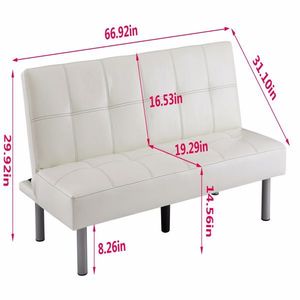 Sofá Cama Plegable de Piel Sintética para Tres Personas con Estructura de Madera Maciza y Soporte de Metal para los Pies, Puede Recostarse Completamente como una Cama - Product Image 4