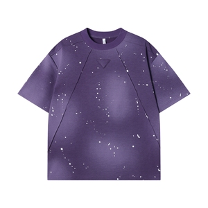 Vintage Acid Wash Cotton/<b>Bamboo</b> Fiber Oversize T-shirt Men's Casual Loose Boxy Fit Number Printed Logo <b>Paneled</b> Stitching Canvas - Product Image 4