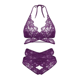 Ensemble de lingerie sexy pour femme en dentelle florale, soutien-gorge tricoté à armatures avec techniques de lavage - Product Image 6