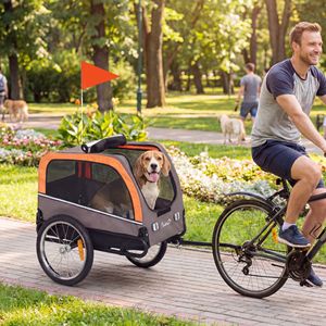 Rimorchio per Bicicletta per Cani a Sgancio Rapido, Carrello per Animali Domestici con Riflettori, Bandiera e Guinzaglio di Sicurezza, 2 Ingressi - Product Image 2