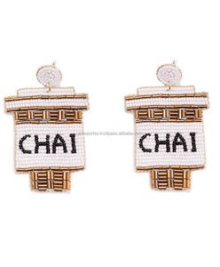 ต่างหูโบฮีเมียนแบบห้อยประดับด้วยงานปักมือ ลายถ้วยชา ดีไซน์ลูกปัด แรงบันดาลใจจากอินเดีย ลายดอกไม้หลากสี - Product Image 2