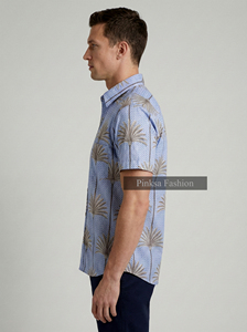 Chemise à manches courtes pour homme, imprimé palmiers, boutonnée, tricotée, décontractée, polo de golf, OEM personnalisé - Product Image 3