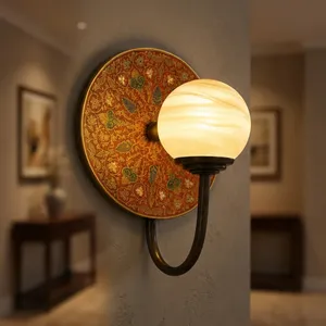 Traditional Brass Floral Pattern <b>Wall</b> <b>Sconce</b> Alabaster Globe <b>Wall</b> Decal for Hallway Home Decor-Baptism Bar Mitzvah Anniversary - Product Image 2