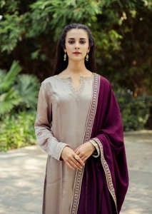 KV Embossed Silk Salwar Kameez Set with Trouser/Pant & Dupatta Traditional Party Wear - Product Image 2