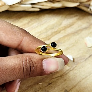 Unique Design Minimalist <b>Black</b> Onyx <b>Rings</b> Boho Brass <b>Rings</b> for Women 18k Gold Plated Double Stone Jewelry for Wholesale/OEM/ODM - Product Image 2