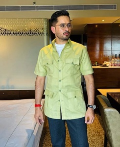 Camisa de Caza de Lino Texturizado para Hombre, Camisa Casual 100% Lino, Teñido Liso, Ecológica, Transpirable y Cómoda para Verano - Product Image 3