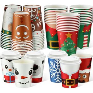 Set da 60 Tazze di Carta Monouso da 350 ml per Caffè con Coperchio, Confezione Bulk con 12 Stili Diversi per Cioccolata Calda o Bevande Fredde - Product Image 1