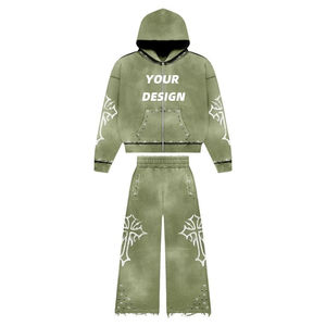 Survêtement en molleton épais 100% coton, effet délavé, avec logo personnalisé imprimé, style vintage streetwear - Product Image 4