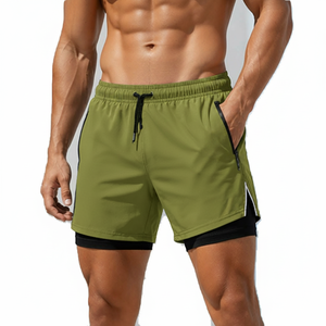 Men's Fashion Sport Shorts Dual <b>Layer</b> Inner Compression Satin Finish Elastic Waist Custom Label Private Label OEM Manufacturer - Product Image 1