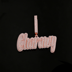 <b>Custom</b> <b>Name</b> Moissanite Diamond Script Pendant <b>Necklace</b> Rose Gold Hip Hop Statement Jewelry Gift - Product Image 1