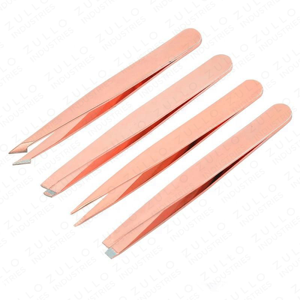 Rose Gold Stainless Steel Slanted Tip Tweezers Set 4 Piece Eyebrow Shaping Precision Beauty <b>Tool</b> Private Label - Product Image 4