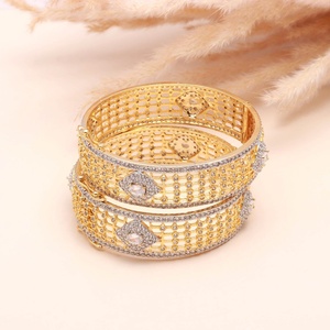 Traditional Indian CZ Kada <b>Bangle</b> 22K Gold Plated American Diamond <b>Bracelet</b> Bridal Party Wear Jewelry for Women - Product Image 2