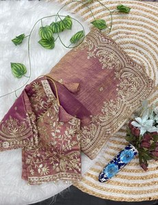 Sari de Chifón Bicolor de Aspecto Lujoso, Sari de Chifón con Trabajo de Lentejuelas a la Moda, Sari de Chifón Bicolor con Bordado de Lentejuelas Elegante - Product Image 5