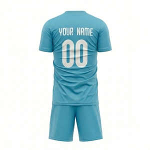 ชุดเสื้อฟุตบอลแบบยูนิเซ็กซ์สีฟ้าไล่เฉดแบบสั่งทำพิเศษ เนื้อผ้าตาข่ายระบายอากาศ แห้งเร็ว โพลีเอสเตอร์ แขนครึ่งตัว คอทรงโอ สำหรับทีม - Product Image 3