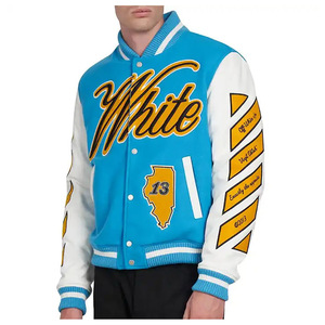 Chaqueta Varsity Blanca y Azul para Hombre, Estilo Preppy, con Diseño de Parches en las Mangas, Transpirable y Ecológica - Product Image 3