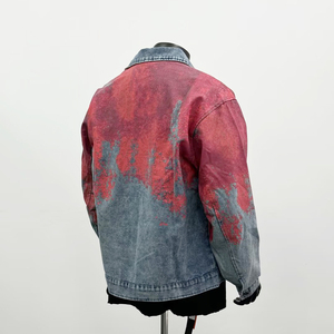<b>Custom</b> <b>Denim</b> <b>Jackets</b> High Quality Cotton <b>Denim</b> Drop Shoulder Stitching <b>Denim</b> Jeans <b>Jacket</b> Men Streetwear Turn-Down Collar Zipper - Product Image 2