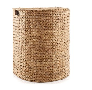 Natural Water Hyacinth Laundry Basket Corner <b>Hamper</b> with Lid Handwoven Straw Toy Clothes Storage Bin Home Organization Bulk - Product Image 3