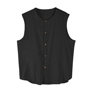 2026 Summer Plain Cotton Linen Breathable <b>Shirts</b> for Men Button Sleeveless Blouses Camisas Blank Design - Product Image 1