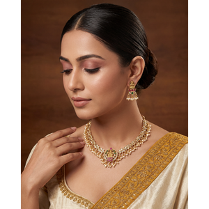 Indian Ethnic Artificial <b>Jewellery</b>-Sanchita South Indian Premium <b>Gold</b> Plated Necklace <b>Set</b> - Product Image 1
