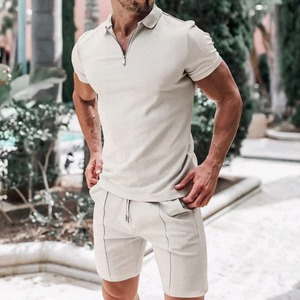Ensemble polo à demi-zip et short pour homme, respirant, couleur unie, séchage rapide, vêtements de sport, coupe classique, manches courtes - Product Image 4