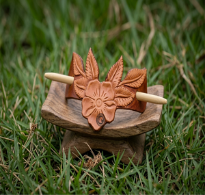 Leather hair accessory hand tooled floral carved barrette wooden stick hair <b>pin</b> vintage style women hair holder clip - Product Image 6