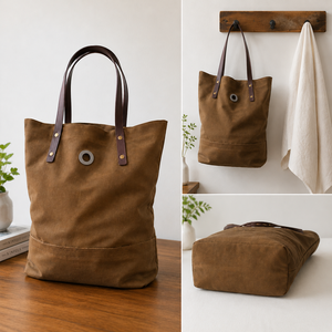 Premium <b>Canvas</b> Shopping <b>Bag</b> | Large Capacity Reusable <b>Canvas</b> Carry <b>Bag</b> with PU Leather Handles - Product Image 2