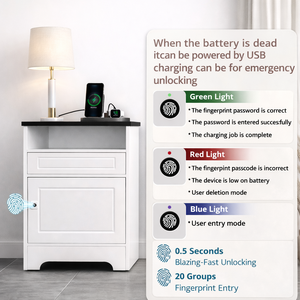 ELVROGEST SA Smart Multifunction <b>LED</b> Nightstand Fingerprint Lock Modern Farmhouse Design <b>Bedside</b> <b>Table</b> Storage Drawer Ambient - Product Image 3