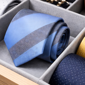 <b>Tie</b> Benon 100% Silk Sky Blue Grey Stripe <b>Tie</b> | Pocket Square <b>Set</b> Paisley Floral Animal Pattern | Formal Wedding | Business Wear. - Product Image 4