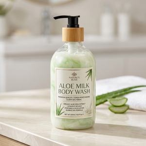 Gel Douche Corporel Bio Parfumé au Lait d'Aloe Vera Super Hydratant Antibactérien de Qualité Supérieure, Enrichi en Vitamine E, Moussant et Hydratant en profondeur - Product Image 2