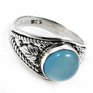 แหวนเงินแท้ 925 คุณภาพพรีเมียม ประดับด้วยพลอยแคลเซโดนีธรรมชาติ ดีไซน์แบบโซลิแทร์ สไตล์โบโฮ - Product Image 1