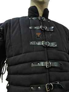 Gambesón Medieval de Manga Larga, Acolchado Grueso de Algodón, Hecho a Mano, Disfraz Unisex para Adultos, Frente Abierto, Color Negro, Armadura de Caballero - Product Image 4