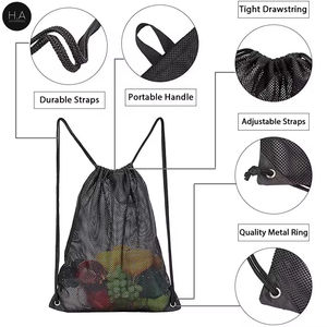 European Market High Quality Customized Firewood Mesh Bag Wholesale Custom Black Polyester Mesh <b>Drawstring</b> <b>Backpack</b> Mesh Bag - Product Image 4