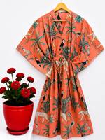 Robe longue en coton pour femme, style kaftan, imprimé floral bohème, cache-maillot de bain, manches chauve-souris, coupe classique, tenue d'été pour les stations balnéaires, vente en gros