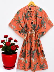 Vestido Maxi Kaftan de Algodón para Mujer, Estampado Floral Bohemio, para Playa, Manga Murciélago, Corte Regular, Ropa de Verano para Resort, Venta al por Mayor - Product Image 3