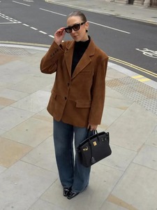 Brown Suede Blazer for <b>Women</b>, <b>Vintage</b> 90s Oversized <b>Jacket</b>, Suede <b>Leather</b> Coat, Western Fall <b>Jacket</b> - Product Image 1