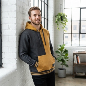 Sudadera con Capucha Oversize para Hombre, Bicolor Negro y Dorado, Estilo Color Block, de Forro Polar, Estilo Urbano, OEM Personalizado - Product Image 2