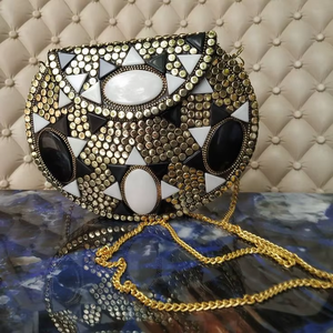 Sac Bohème Indien de Luxe Fait Main XL, Sac Bandoulière Métallique, Design Bonbon, Fermeture à Rabat Magnétique, Classique Bohème, Voyage - Product Image 5