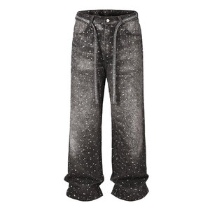 Pantalon évasé pour homme grande taille 100% coton avec strass, coupe droite, léger, décontracté, taille mi-haute, pour activités de plein air et entraînement - Product Image 1