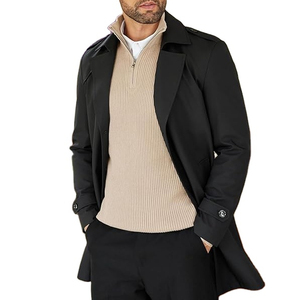 Pull tricoté en fibre de bambou beige pour homme, col zippé, couleur unie, décontracté, pour l'automne, à manches longues, côtelé, avec logo frontal - Product Image 6