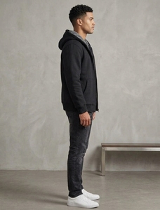 Sweat-shirt à capuche pour homme en molleton 100% coton, coupe classique, veste décontractée de printemps avec doublure intérieure et poches avant - Product Image 4