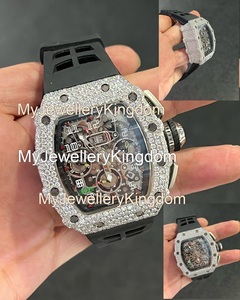 Montre de luxe pour homme, boîtier carré serti de diamants, bracelet en acier inoxydable, mouvement à quartz, chronographe, 10 bars - Product Image 1